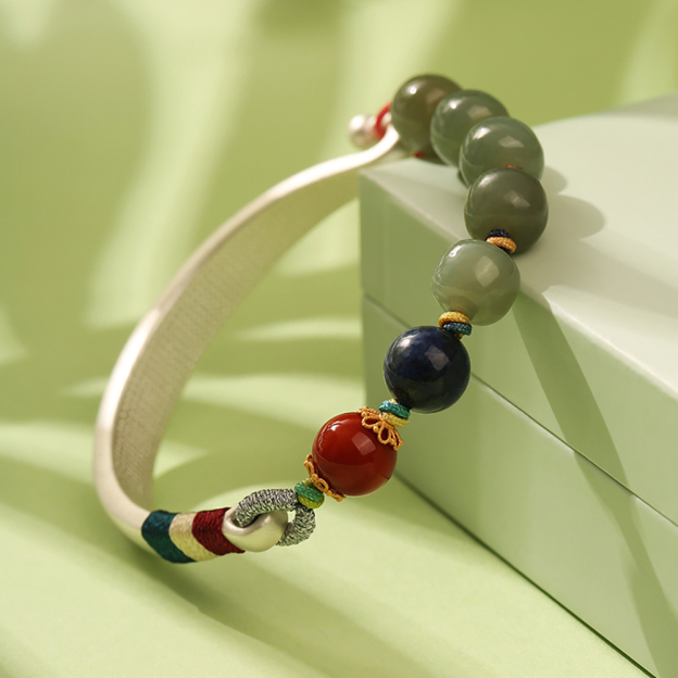 Dragon Knot Hetian Jade Bracelet 999 Sterling Silver