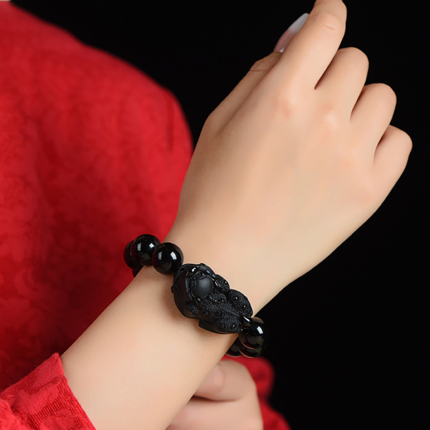 Black Obsidian Pixiu Bracelet - Wealth Protection