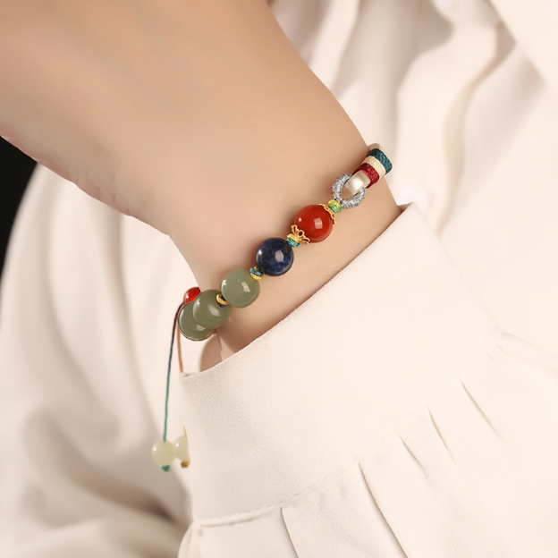 Dragon Knot Hetian Jade Bracelet 999 Sterling Silver