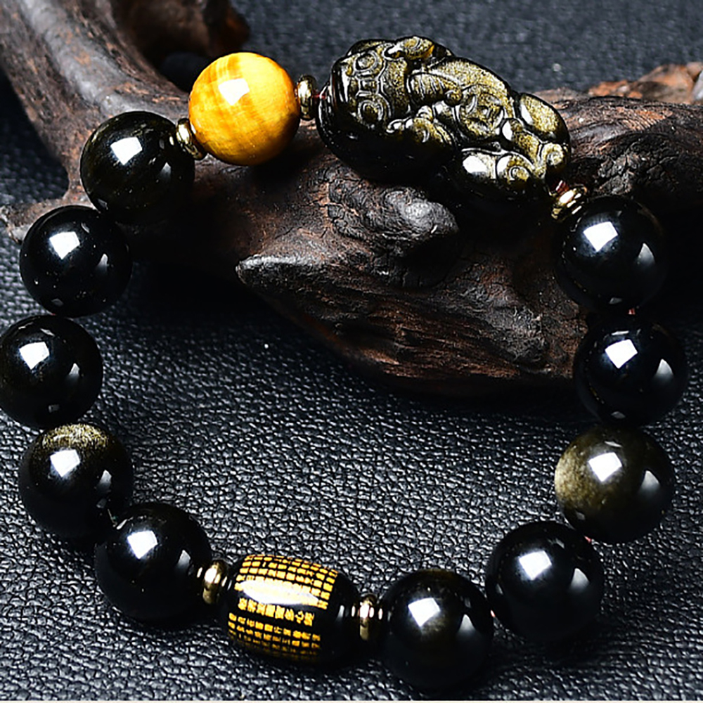 Natural Gold Obsidian Double Pixiu Bracelet