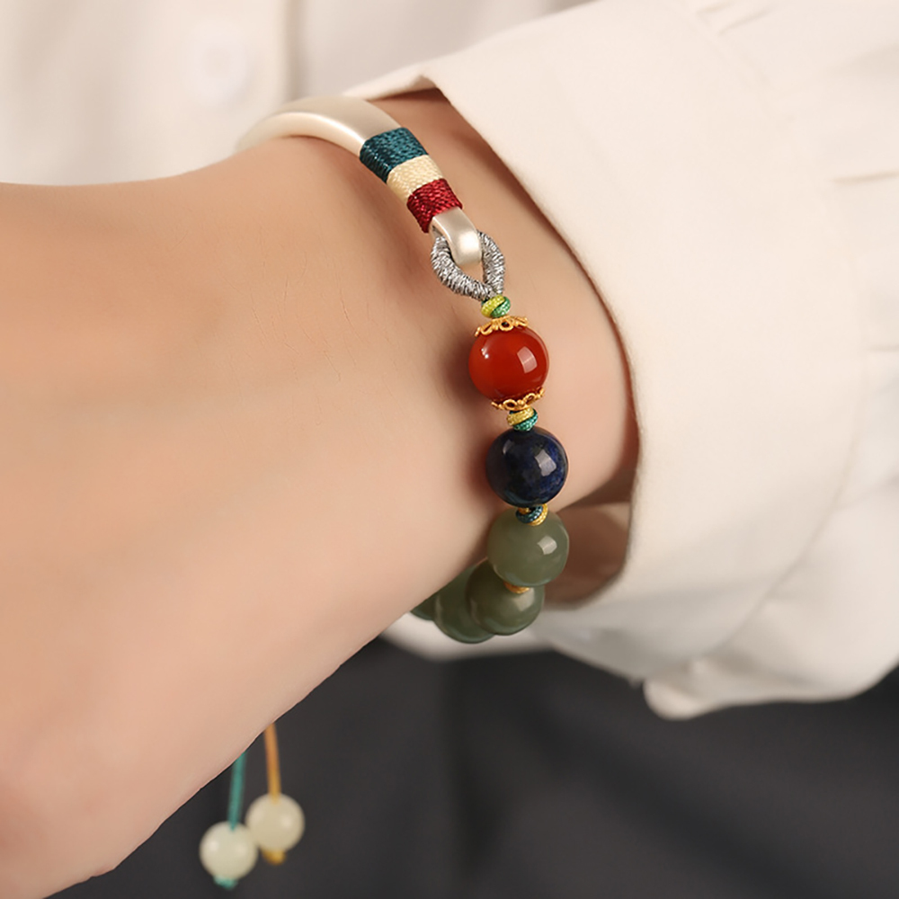 Dragon Knot Hetian Jade Bracelet 999 Sterling Silver