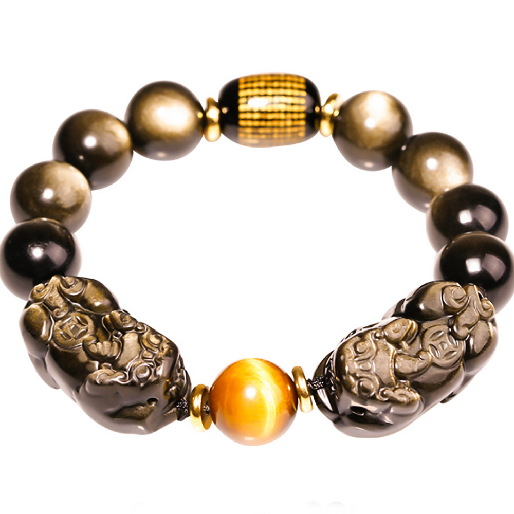 Natural Gold Obsidian Double Pixiu Bracelet