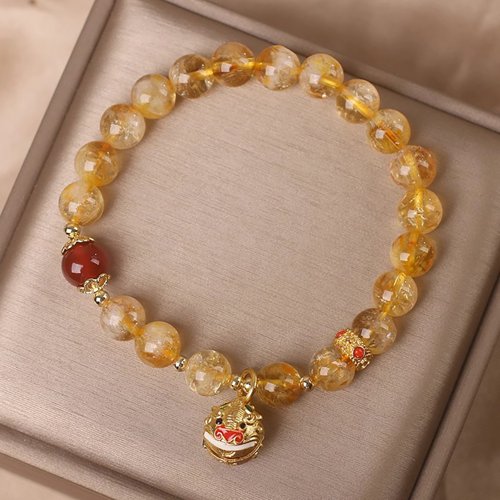 Artificial Golden Rutilated Crystal Bracelet - Gold Swallowing Beast Awakening Lion