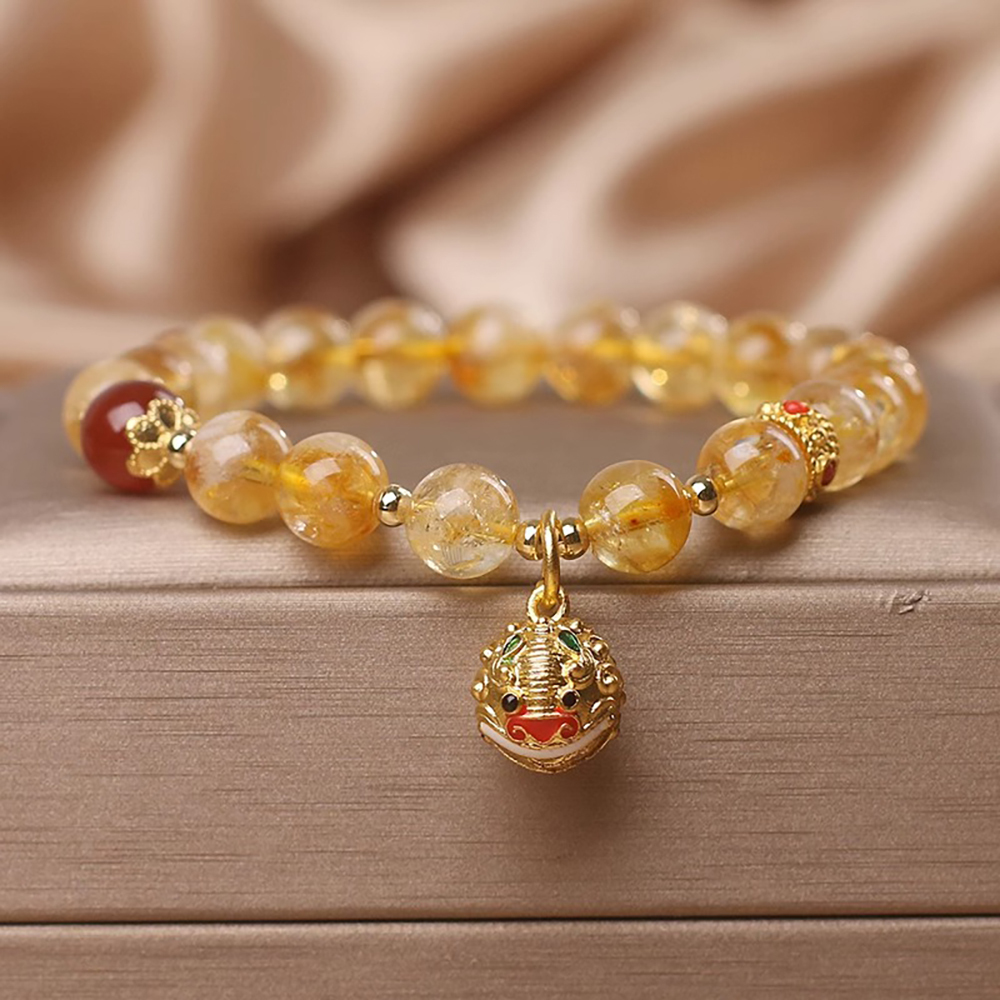Artificial Golden Rutilated Crystal Bracelet - Gold Swallowing Beast Awakening Lion