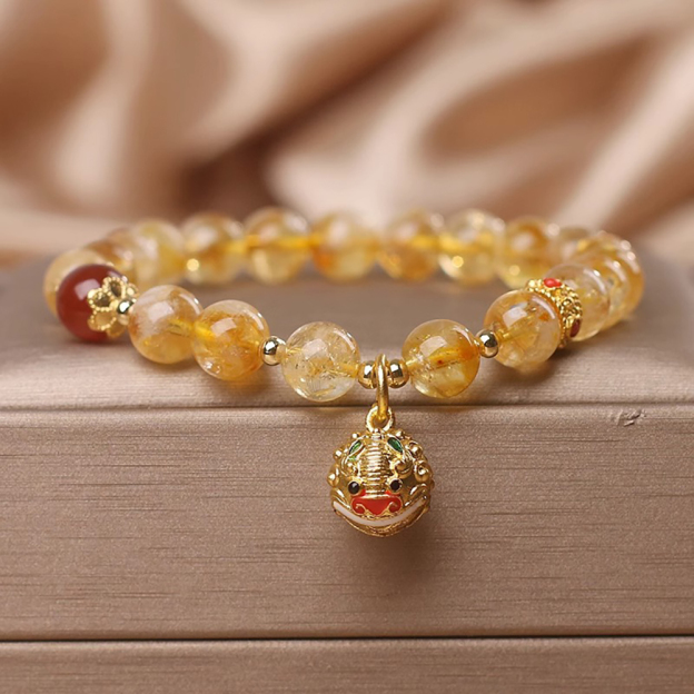 Artificial Golden Rutilated Crystal Bracelet - Gold Swallowing Beast Awakening Lion
