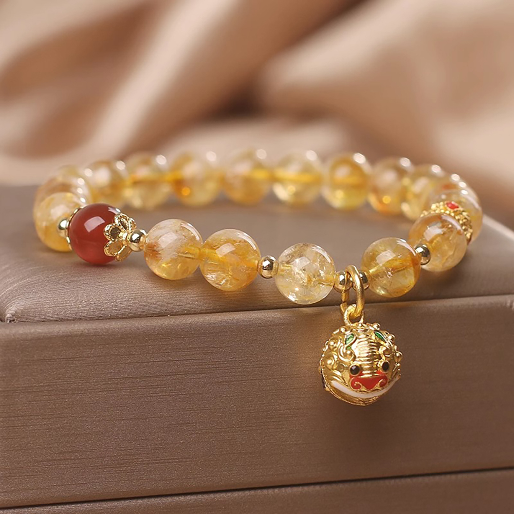 Artificial Golden Rutilated Crystal Bracelet - Gold Swallowing Beast Awakening Lion