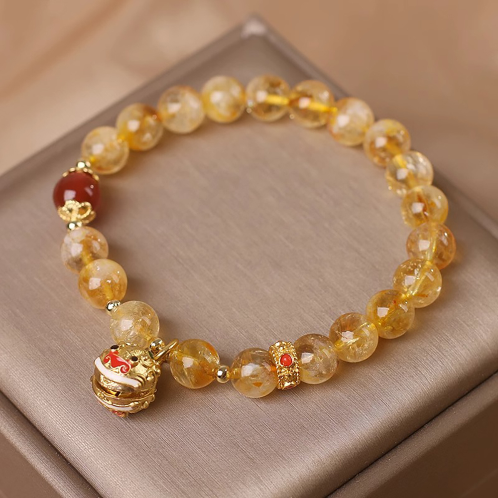 Artificial Golden Rutilated Crystal Bracelet - Gold Swallowing Beast Awakening Lion