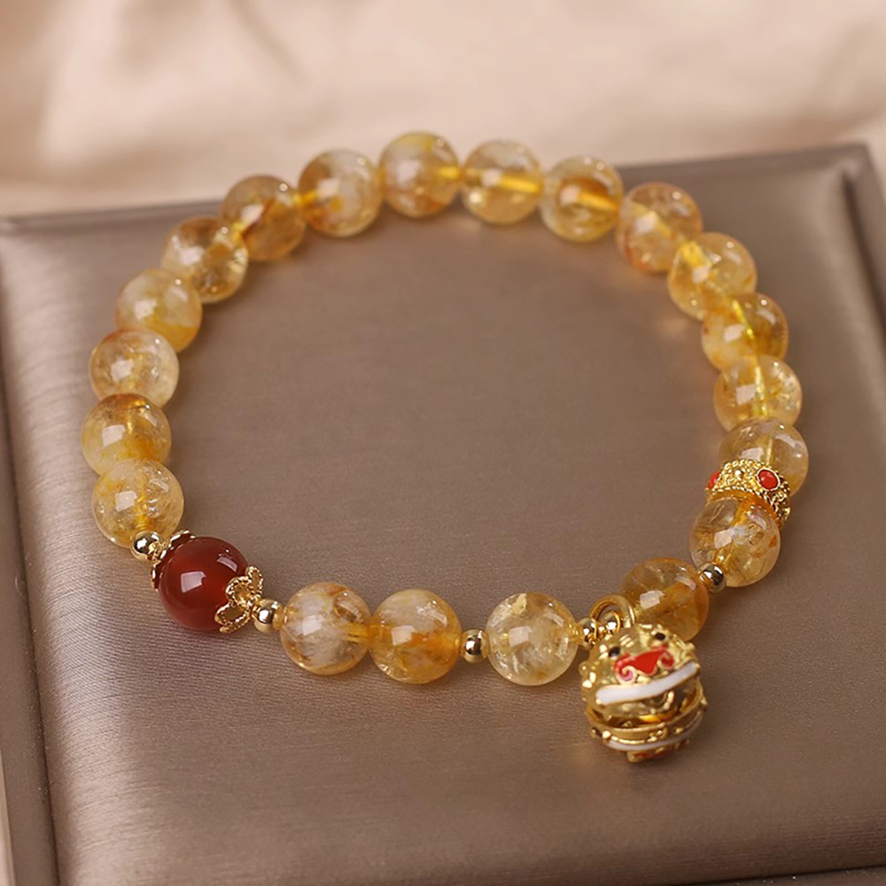 Artificial Golden Rutilated Crystal Bracelet - Gold Swallowing Beast Awakening Lion