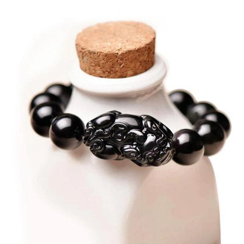 Black Obsidian Pixiu Bracelet - Wealth Protection Protection • Wealth • Luck