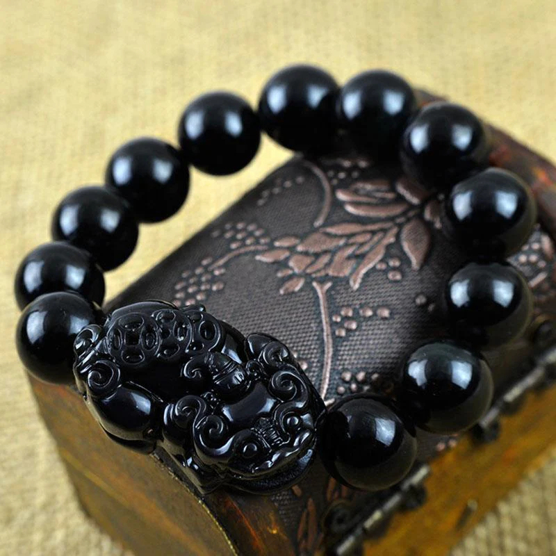 Black Obsidian Pixiu Bracelet - Wealth Protection Protection • Wealth • Luck
