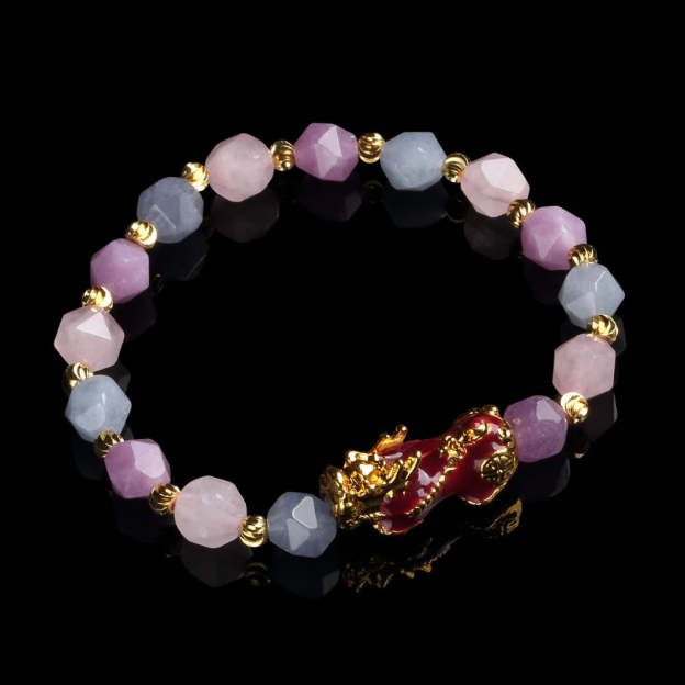 The Prosperity Bracelet - Amethyst, Aquamarine, Rose Quartz Pixiu