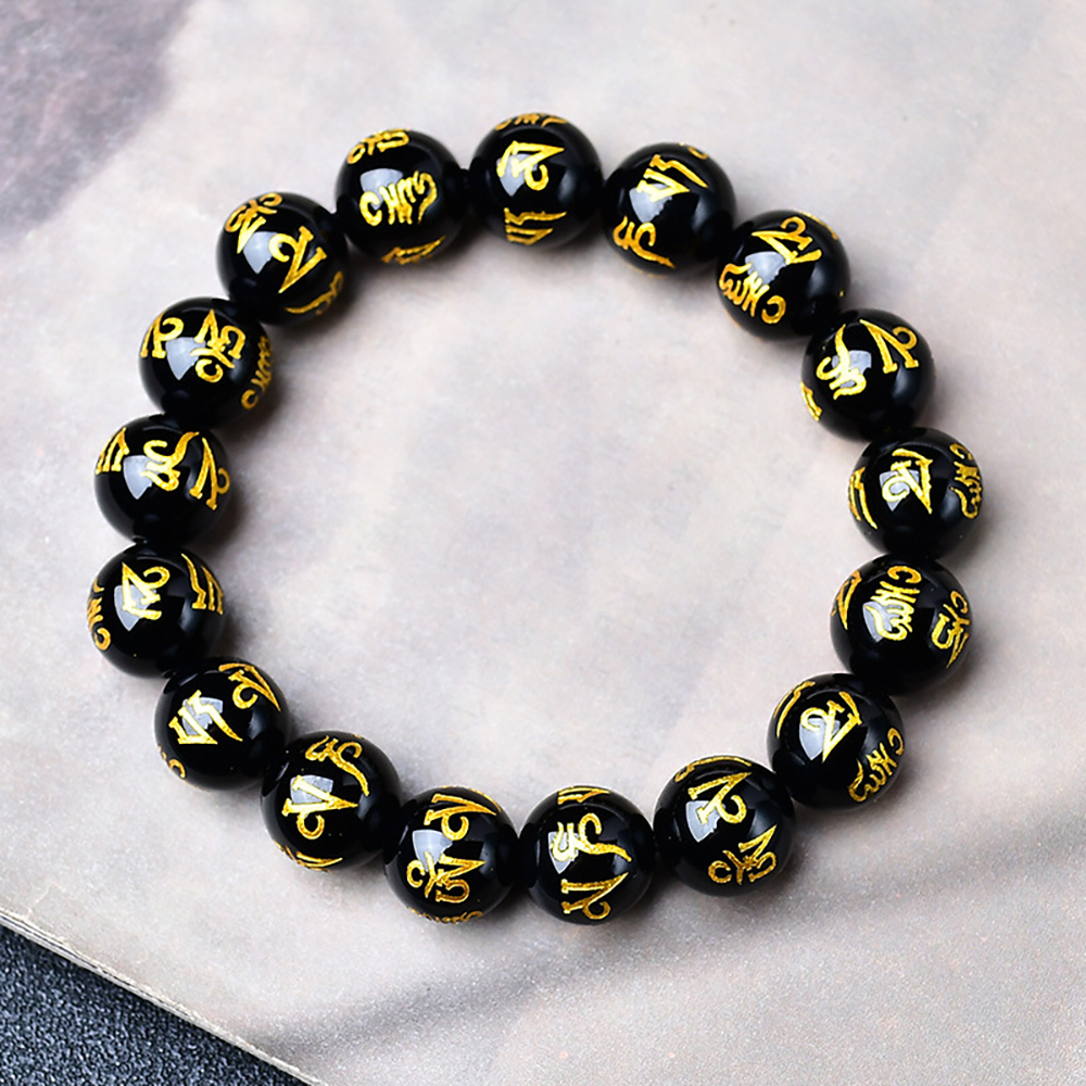 Obsidian Mani Mantra Bracelet - Luck & Protection