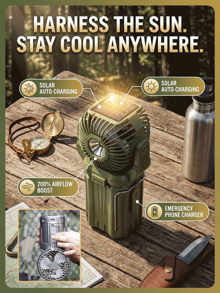 【Never goes out, free for life!】Solar LED strong light outdoor fan lantern【German quality, durable for 50 years!】