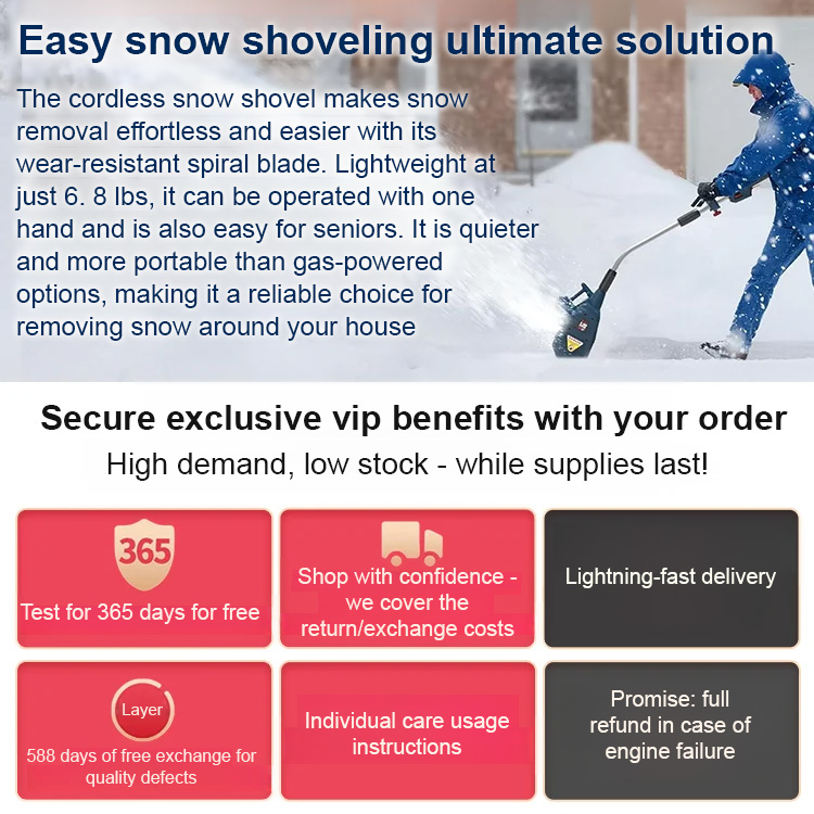 High-performance lithium-ion snow blower for home use, clears 20 cm of fresh snow in seconds!