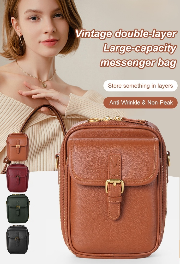 Vintage Double Layer Large Capacity Messenger Bag