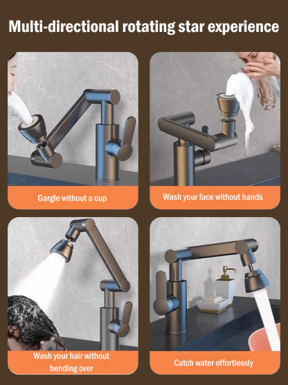 1080° Mechanical Rotating Faucet. Leak-proof, rust-proof, and durable for ten years.