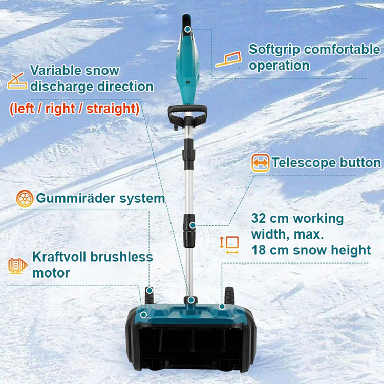 High-performance lithium-ion snow blower for home use, clears 20 cm of fresh snow in seconds!