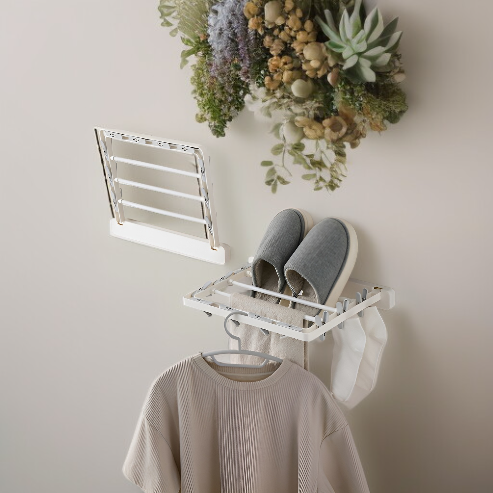 Folding drying rack indoor punch-free clothes rack towel rack wall-mounted storage rack home socks d