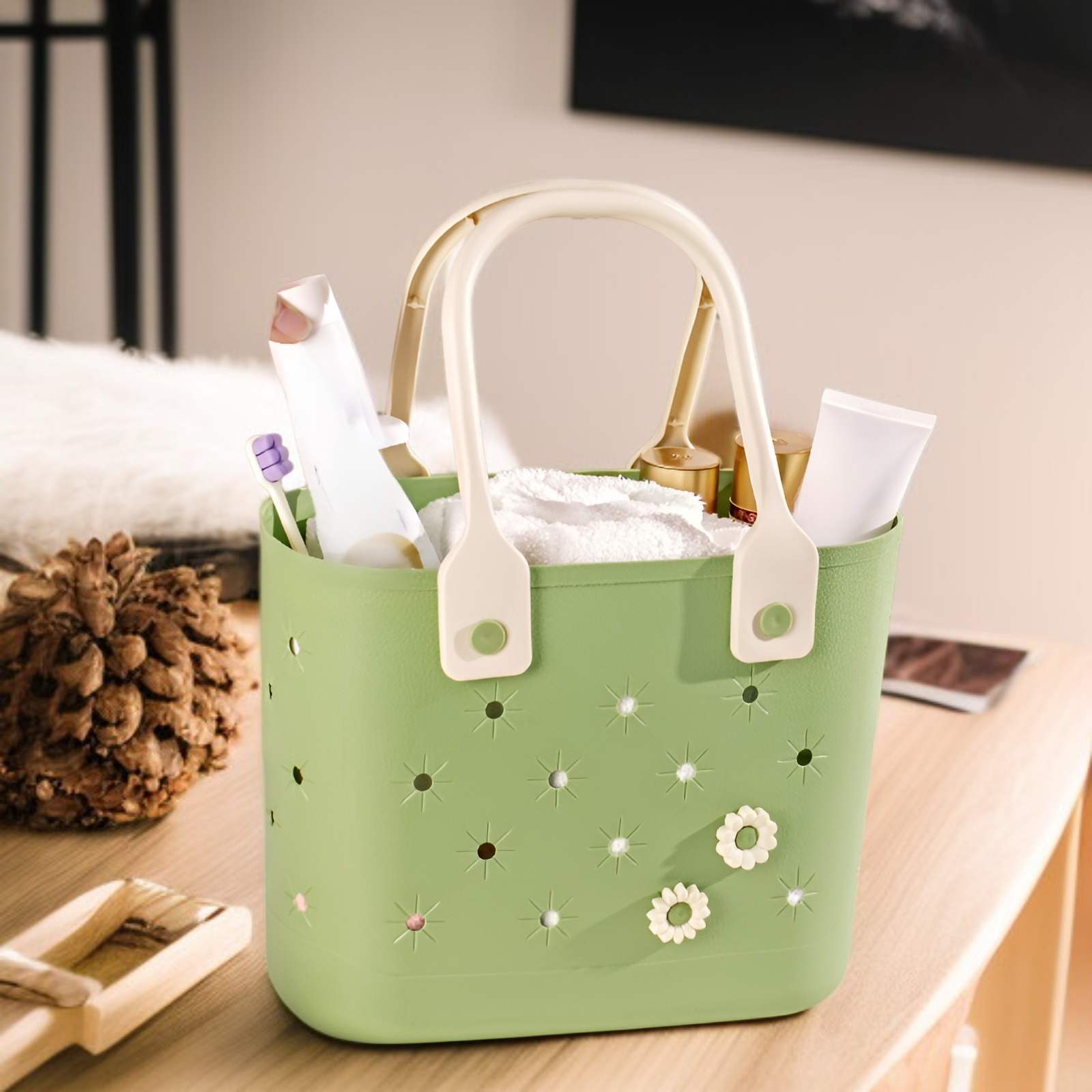 Handbasket household bathroom storage basket hollowed out