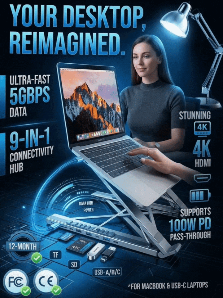 👍9-in-1 All-in-One Expandability👍Aluminum Alloy Laptop Docking Stand🔥Used by Silicon Valley Geeks and Professional Designers! 🔥