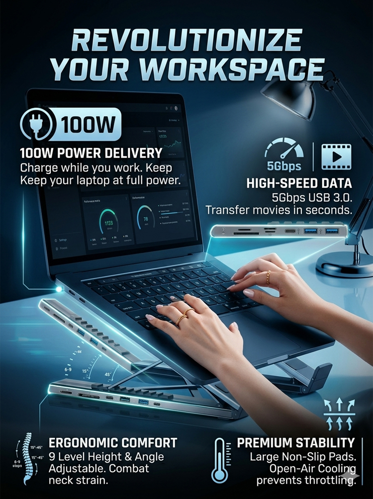 👍9-in-1 All-in-One Expandability👍Aluminum Alloy Laptop Docking Stand🔥Used by Silicon Valley Geeks and Professional Designers! 🔥