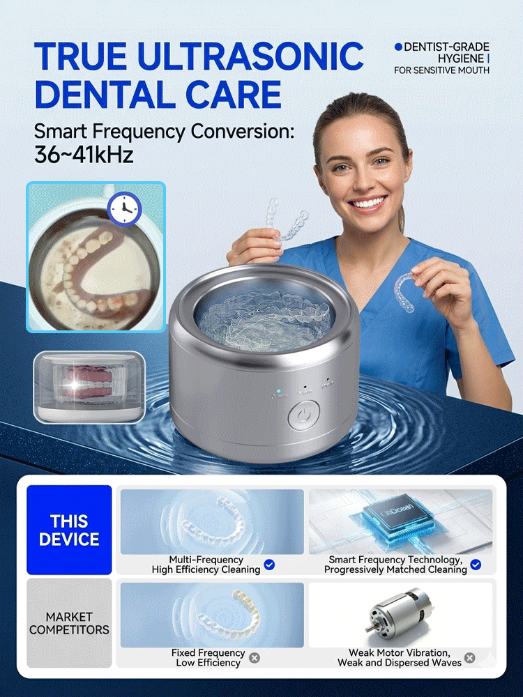 Medical-Grade Ultrasonic Cleaner for Dental Appliances [Eliminates and Inhibits 99.9% of Bacteria!]