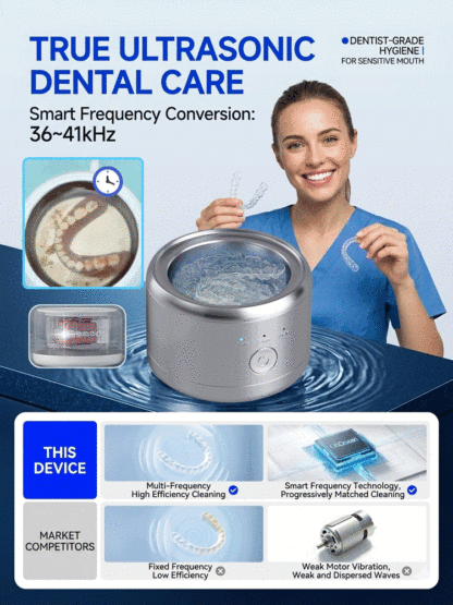 Medical-Grade Ultrasonic Cleaner for Dental Appliances [Eliminates and Inhibits 99.9% of Bacteria!]