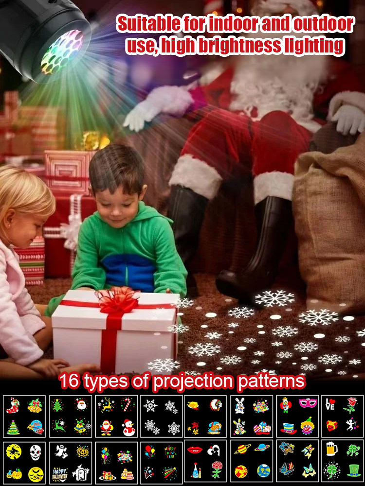 LED Energy-Saving Lamp Colorful Christmas Atmosphere Scene【Switch between 16 patterns with one click!】