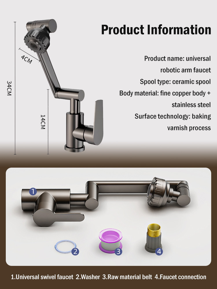 1080° Mechanical Rotating Faucet. Leak-proof, rust-proof, and durable for ten years.