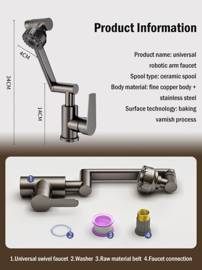1080° Mechanical Rotating Faucet. Leak-proof, rust-proof, and durable for ten years.