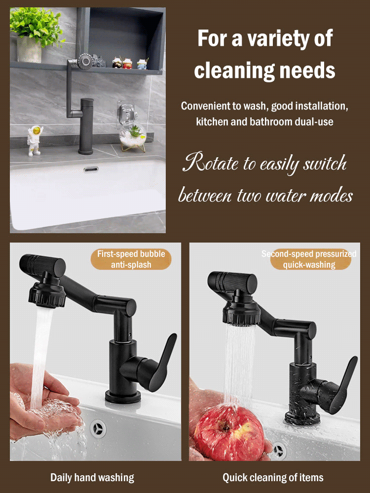 1080° Mechanical Rotating Faucet. Leak-proof, rust-proof, and durable for ten years.
