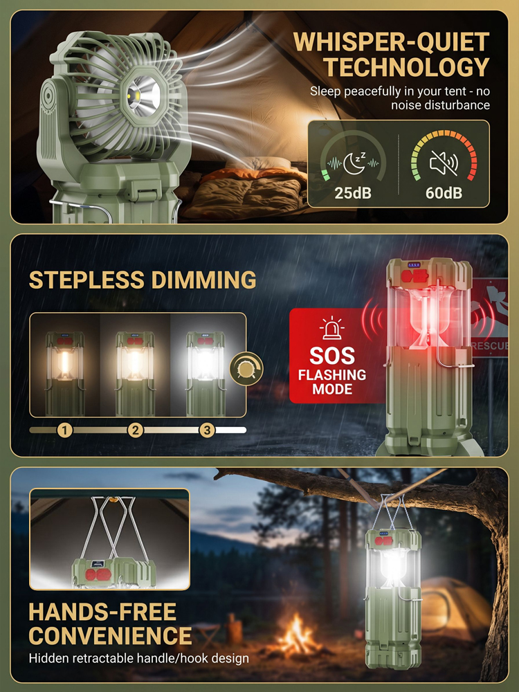 【Never goes out, free for life!】Solar LED strong light outdoor fan lantern【German quality, durable for 50 years!】