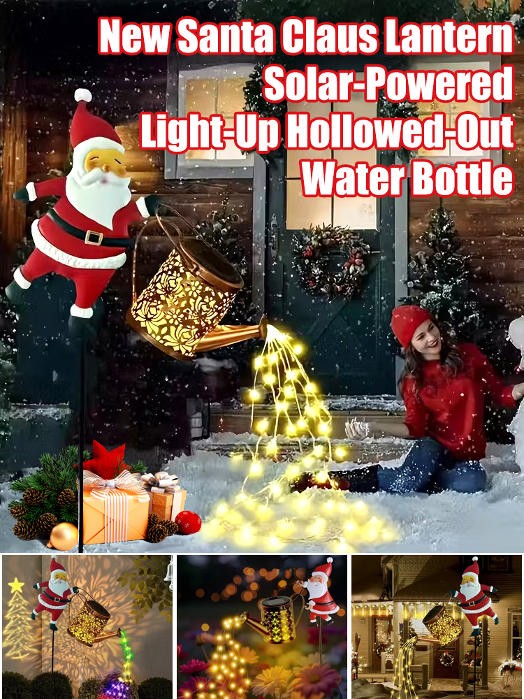New Santa Claus Lantern Solar-Powered Light-Up Hollowed-Out Water Bottle【There are 86 left！！！】