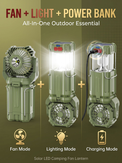 【Never goes out, free for life!】Solar LED strong light outdoor fan lantern【German quality, durable for 50 years!】