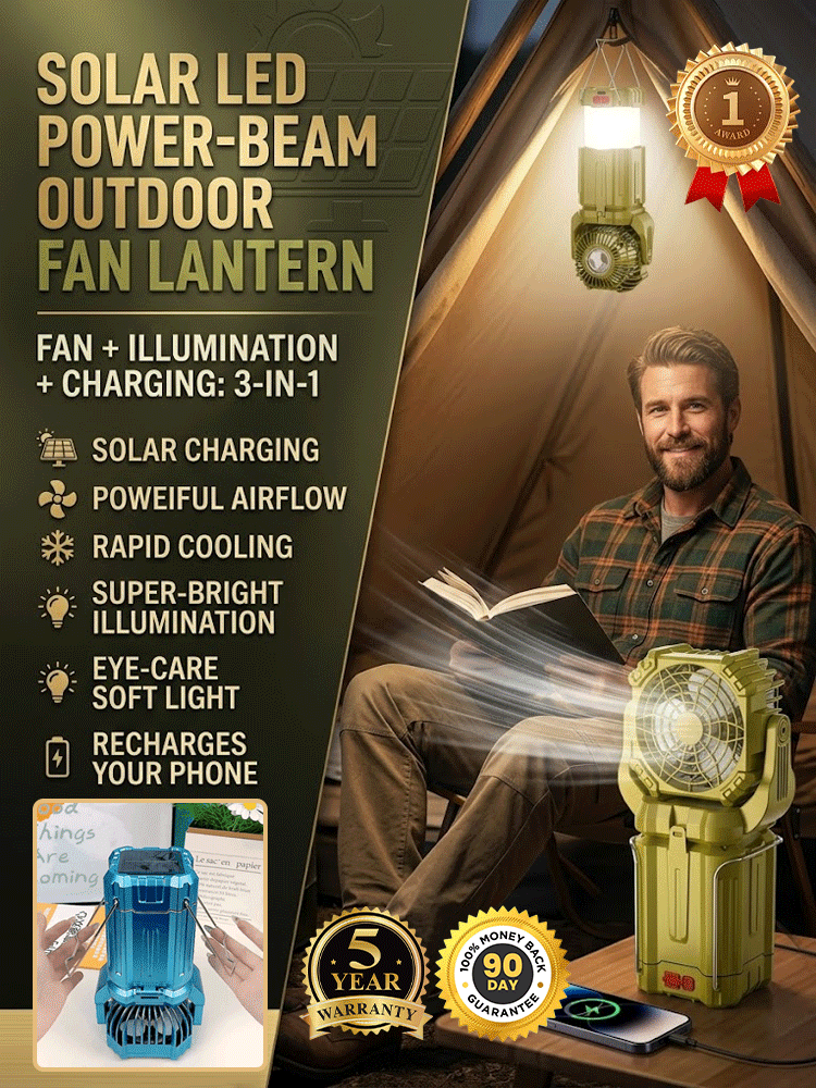 【Never goes out, free for life!】Solar LED strong light outdoor fan lantern【German quality, durable for 50 years!】