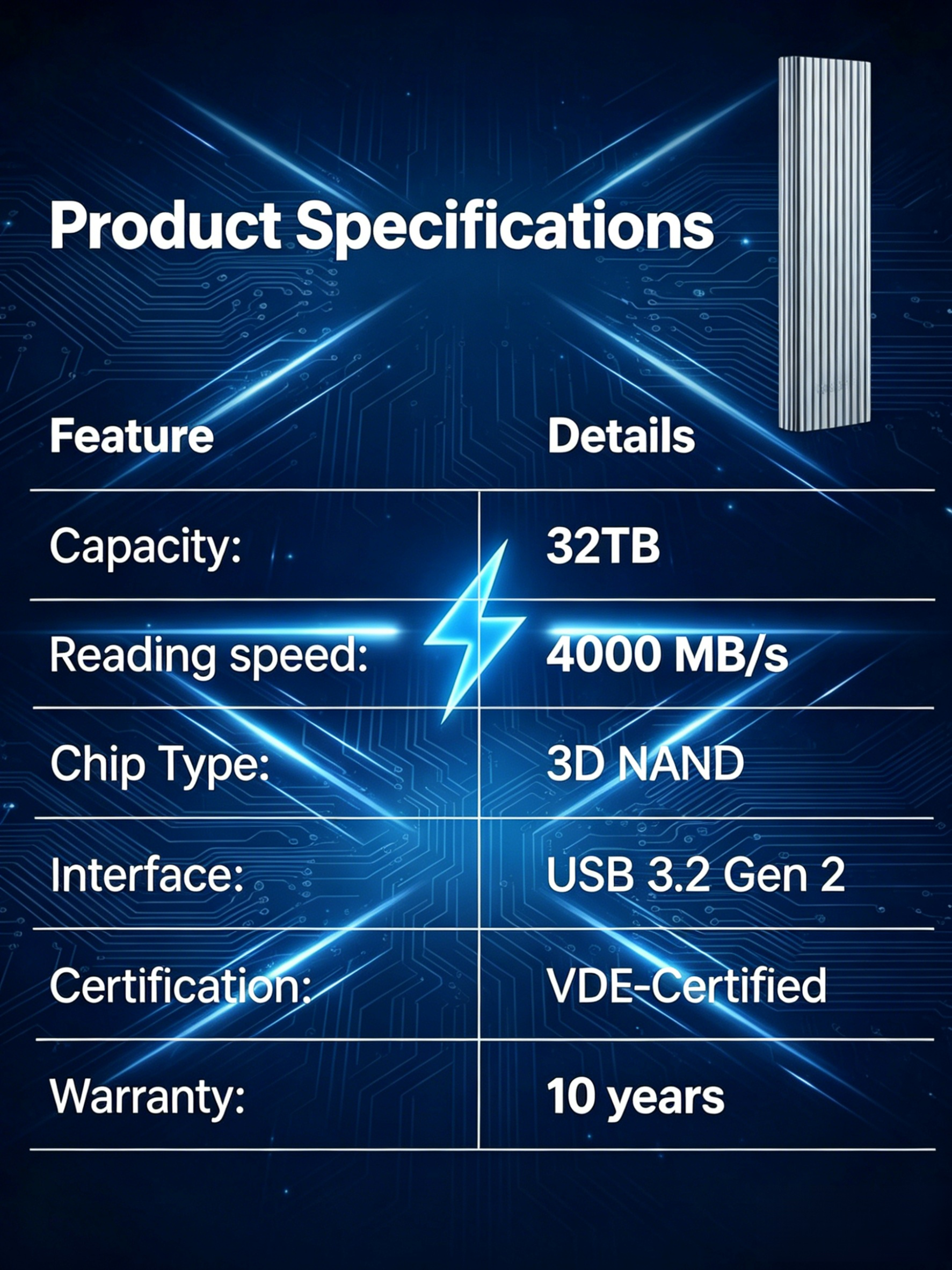 Military-grade secure and theft-proof portable hard drive! 32TB, transfer speed: 4000MB/s!