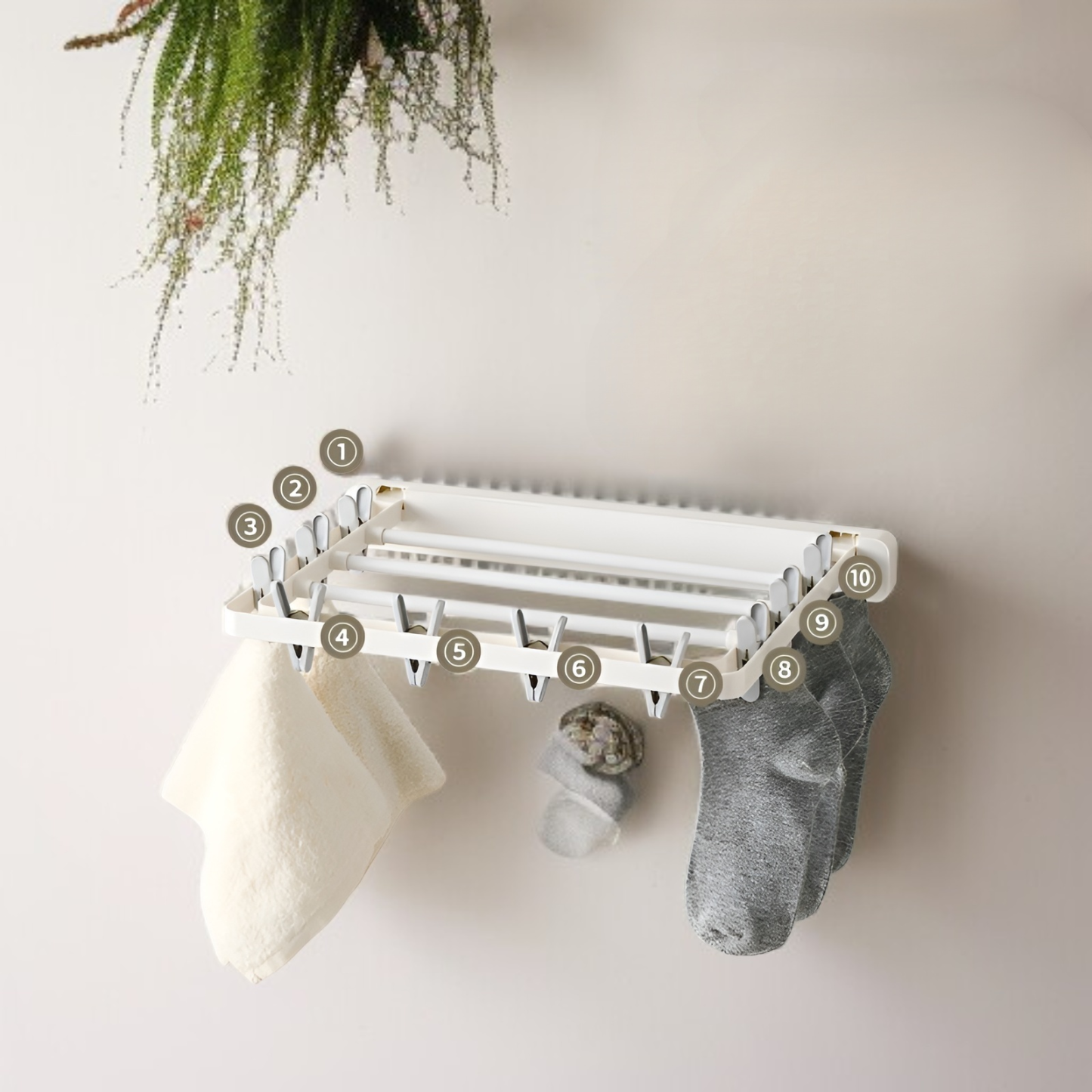 Folding drying rack indoor punch-free clothes rack towel rack wall-mounted storage rack home socks d