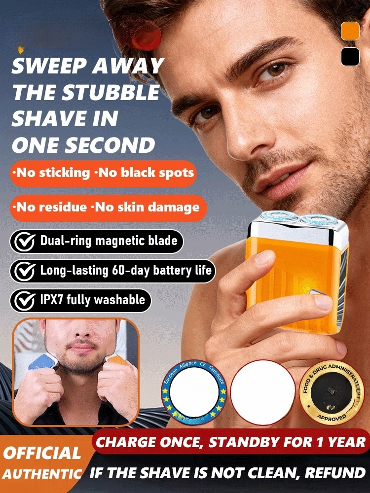 【Sweep Away Stubble】Alloy Double-Head Electric Shaver. 1 Second to Provide Smooth Touch without Leaving Stubble