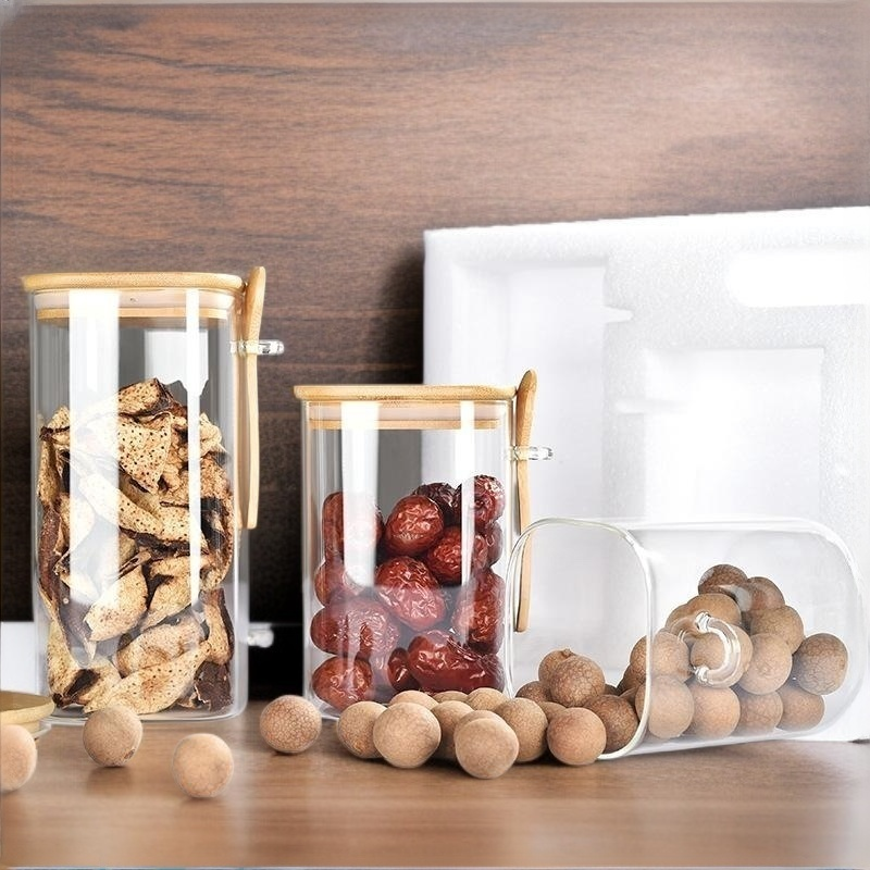 Kitchen supplies seasoning box with spoon seasoning storage salt box spice jar food grade glass jar 