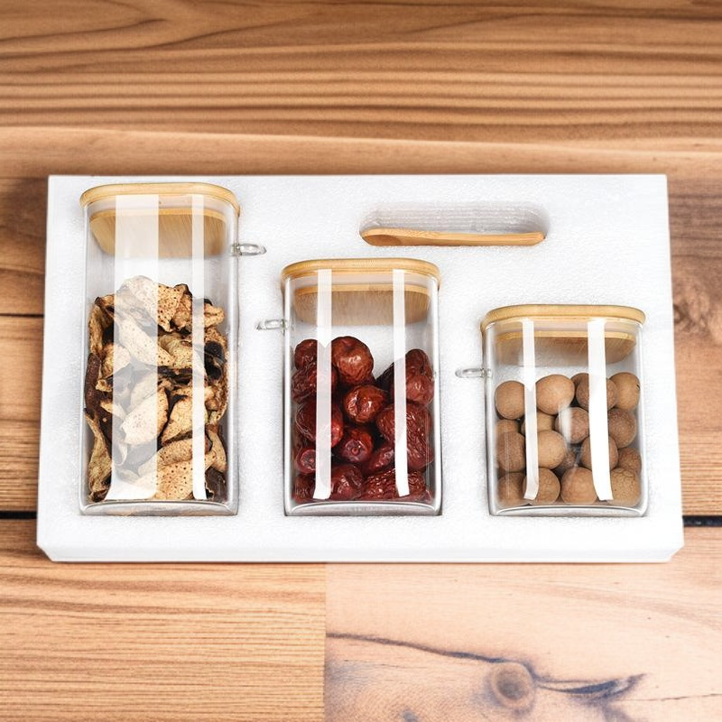 Kitchen supplies seasoning box with spoon seasoning storage salt box spice jar food grade glass jar 