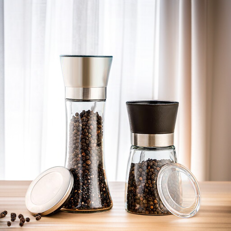 Grinder stainless steel manual grinding bottle household glass seasoning bottle pepper grinder kitch