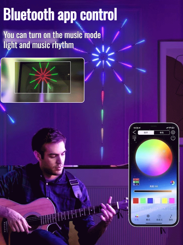 Intelligent Phantom Fireworks Light Strip. Voice-Activated Color Changing + Iridescent Light Effect, Safe And Flameless