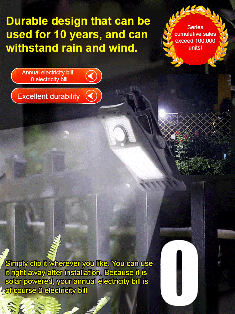 [Lighting Association Certification]Smart Sensor Solar Clip Light. No Electricity Bill, No Wiring Required, Sensor Lights