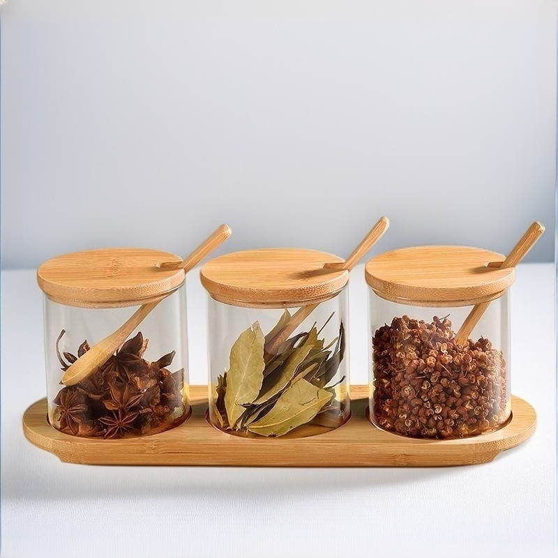 Kitchen supplies seasoning box with spoon seasoning storage salt box spice jar food grade glass jar 