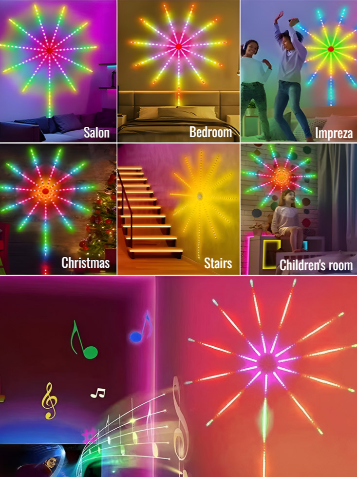Intelligent Phantom Fireworks Light Strip. Voice-Activated Color Changing + Iridescent Light Effect, Safe And Flameless