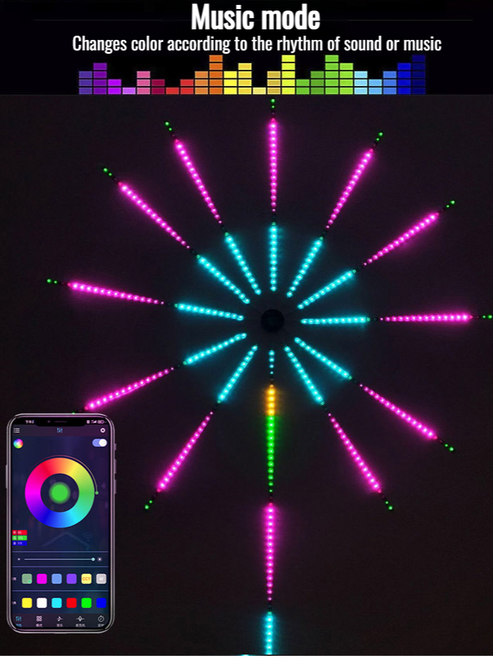 Intelligent Phantom Fireworks Light Strip. Voice-Activated Color Changing + Iridescent Light Effect, Safe And Flameless