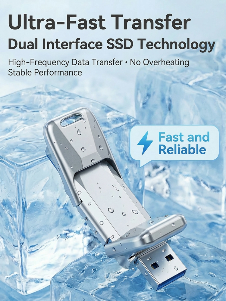 2-in-1 Mobile Solid State USB Drive for Phone & PC.Ultra-Large Capacity, 3-Second Transfer