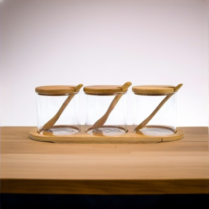 Kitchen supplies seasoning box with spoon seasoning storage salt box spice jar food grade glass jar 