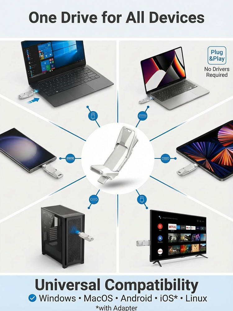 2-in-1 Mobile Solid State USB Drive for Phone & PC.Ultra-Large Capacity, 3-Second Transfer