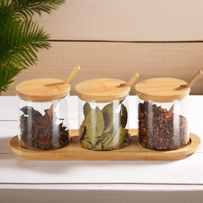 Kitchen supplies seasoning box with spoon seasoning storage salt box spice jar food grade glass jar 